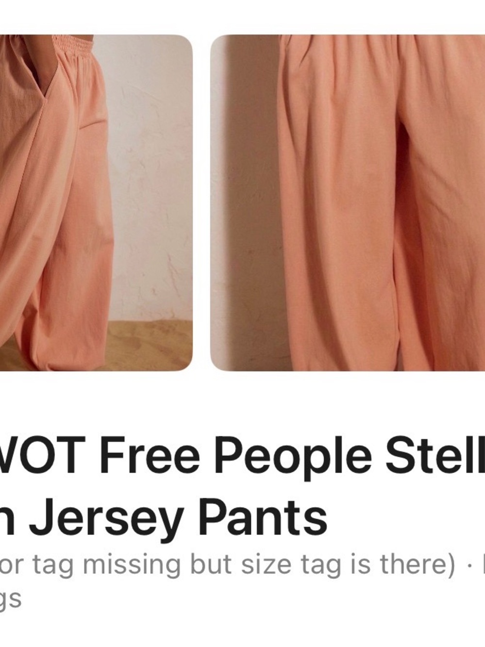 Free People Wide-Leg Jersey Pants in Soft Peach